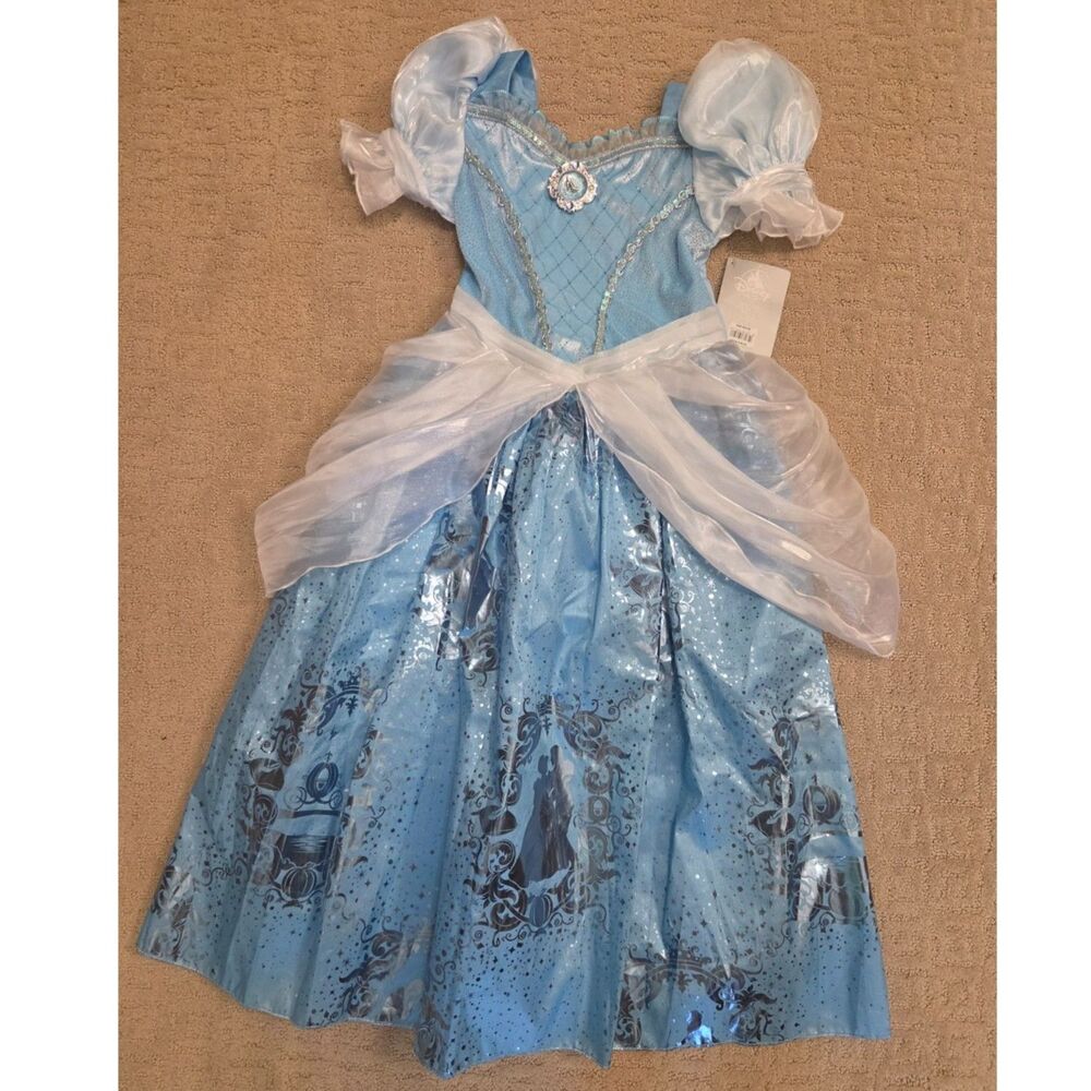 NWT Disney Store Blue Cinderella Dress Size 7/8 Ball Gown Costume Long